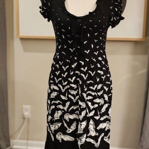 SOLD Killstar Black and White Bat Pattern Midi Dress S